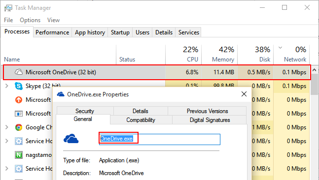 OneDrive process in Task Manager